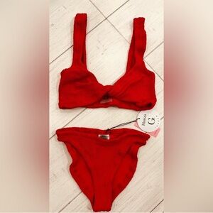 Hunza G Juno Two - Piece Swim Bikini Set Red NWT Crinkle OS